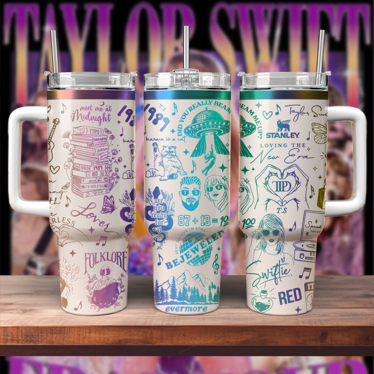 Taylor Swift Music Custom Stanley Quencher 40oz Stainless Steel Tumbler With Handle