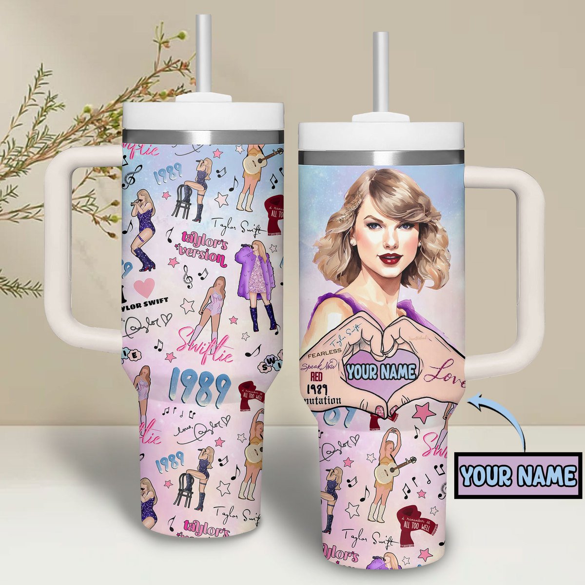 Taylor Swift Music Custom Stanley Quencher 40oz Stainless Steel Tumbler With Handle