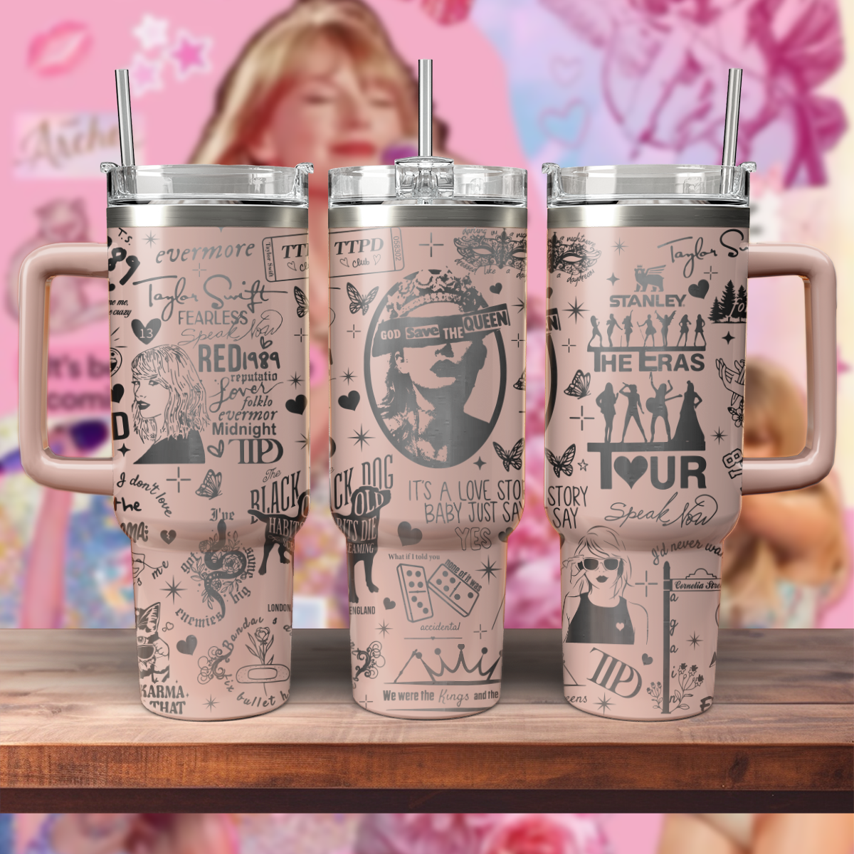 Taylor Swift Music Custom Stanley Quencher 40oz Stainless Steel Tumbler With Handle