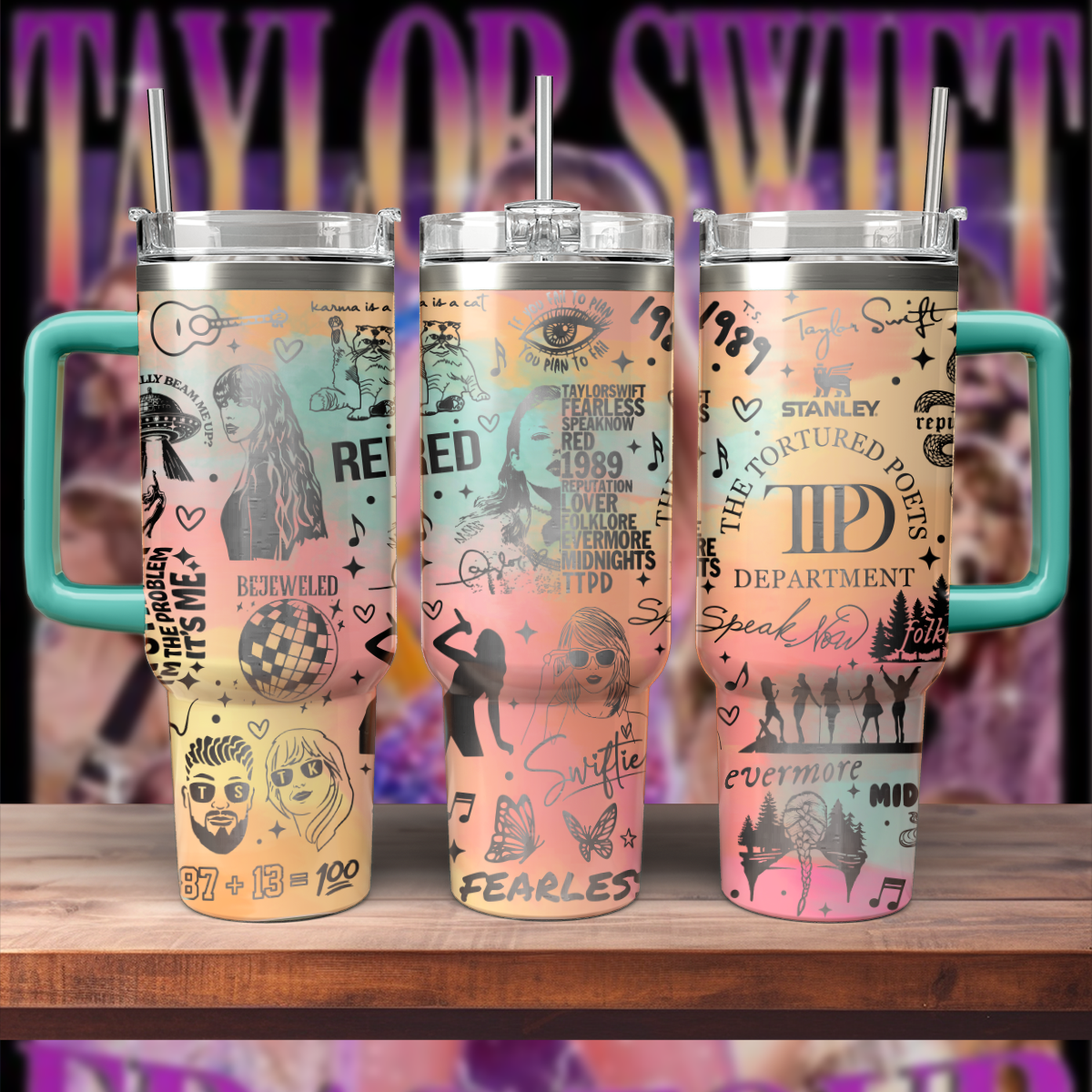 Taylor Swift Music Custom Stanley Quencher 40oz Stainless Steel Tumbler With Handle