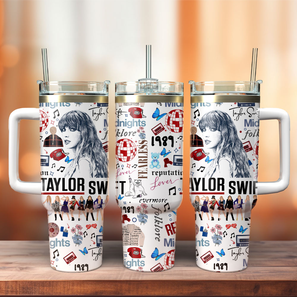 Taylor Swift Music Custom Stanley Quencher 40oz Stainless Steel Tumbler With Handle