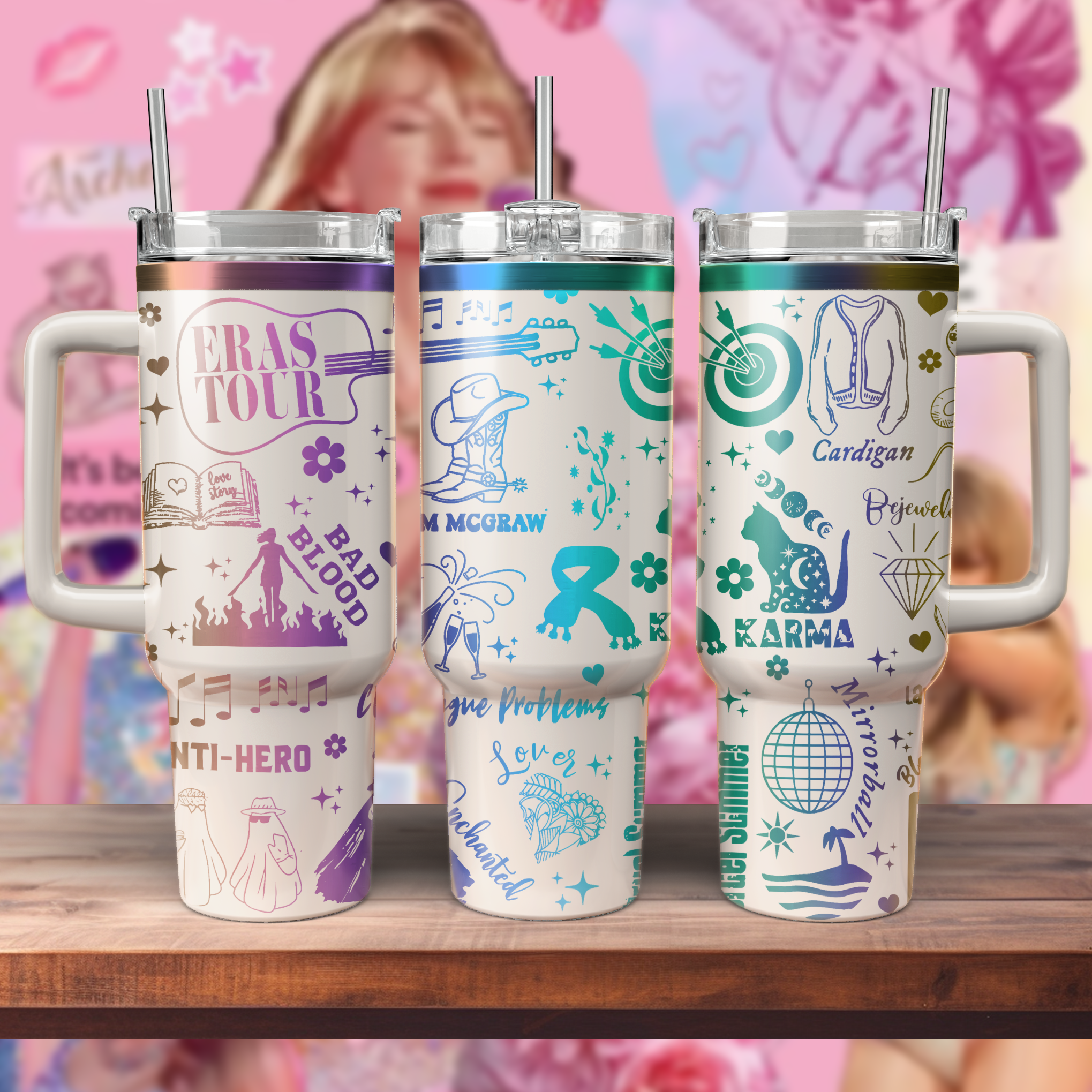 Taylor Swift Music Custom Stanley Quencher 40oz Stainless Steel Tumbler With Handle