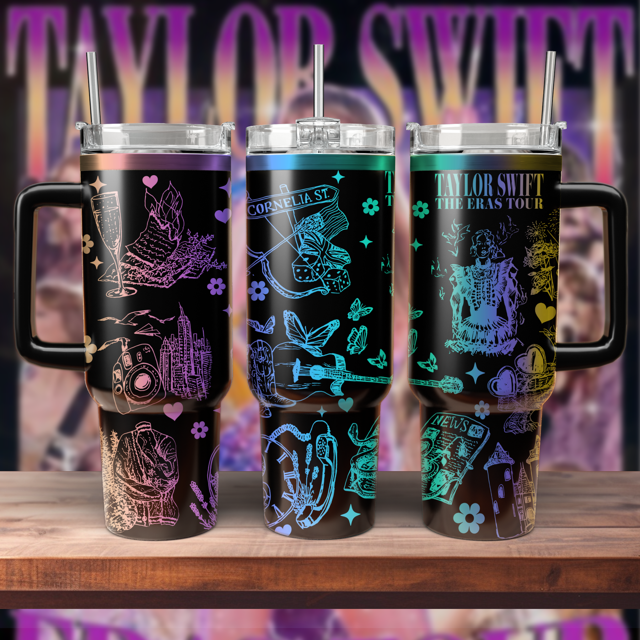 Taylor Swift Music Custom Stanley Quencher 40oz Stainless Steel Tumbler With Handle