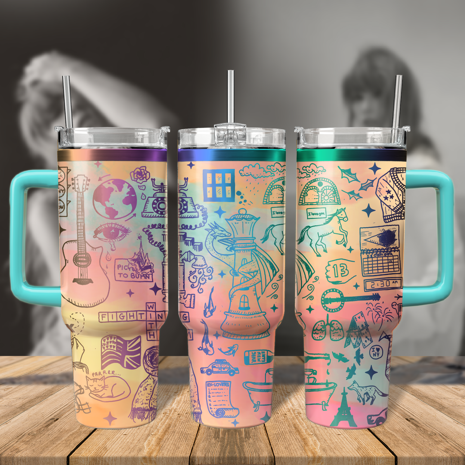 Taylor Swift Music Custom Stanley Quencher 40oz Stainless Steel Tumbler With Handle