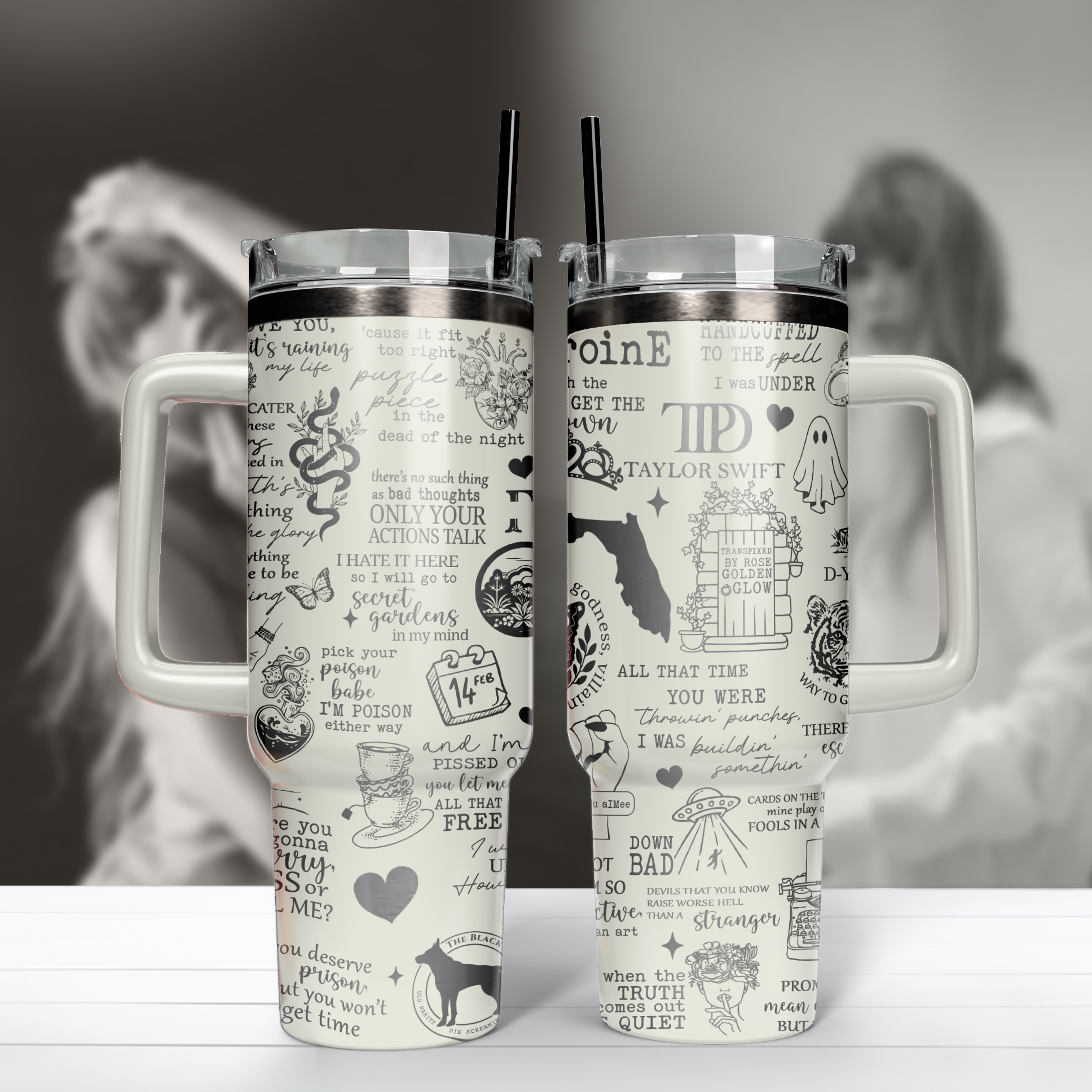 Taylor Swift Music Custom Stanley Quencher 40oz Stainless Steel Tumbler With Handle