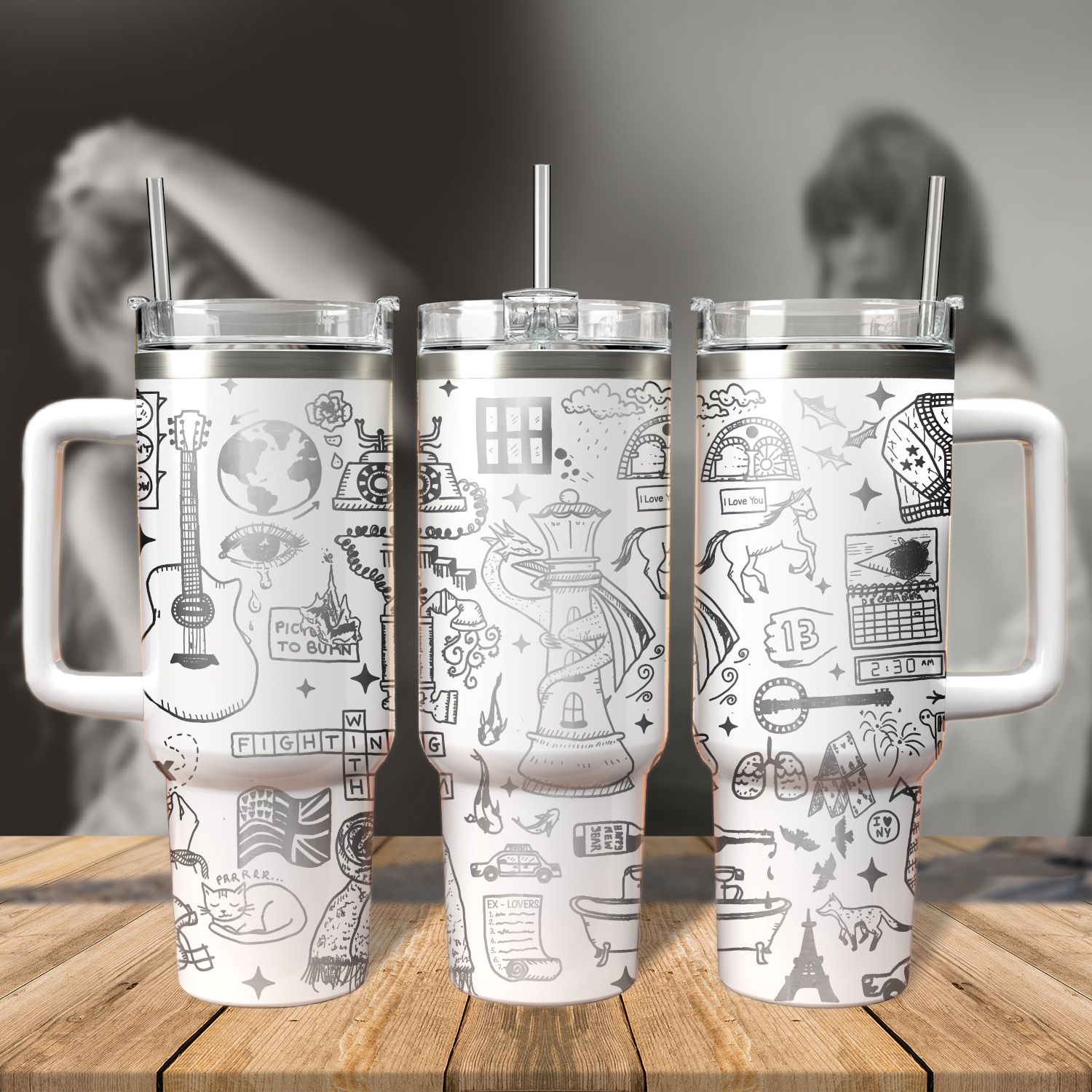 Taylor Swift Music Custom Stanley Quencher 40oz Stainless Steel Tumbler With Handle