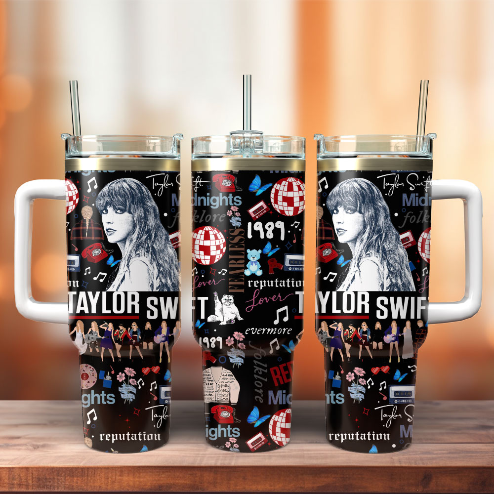 Taylor Swift Music Custom Stanley Quencher 40oz Stainless Steel Tumbler With Handle