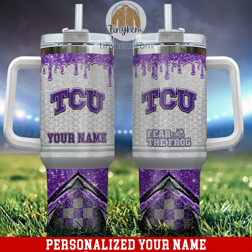 TCU Horned Frogs Glitter NCAA Custom Stanley Quencher 40oz Stainless Steel Tumbler With Handle