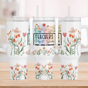 Teacher Appreciation Wildflowers Custom Stanley Quencher 40oz Stainless Steel Tumbler With Handle