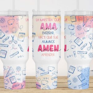 Teacher Spanish Custom Stanley Quencher 40oz Stainless Steel Tumbler With Handle