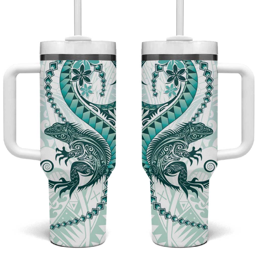Teal Maori Tuatara Luxury Pastel Custom Stanley Quencher 40oz Stainless Steel Tumbler With Handle