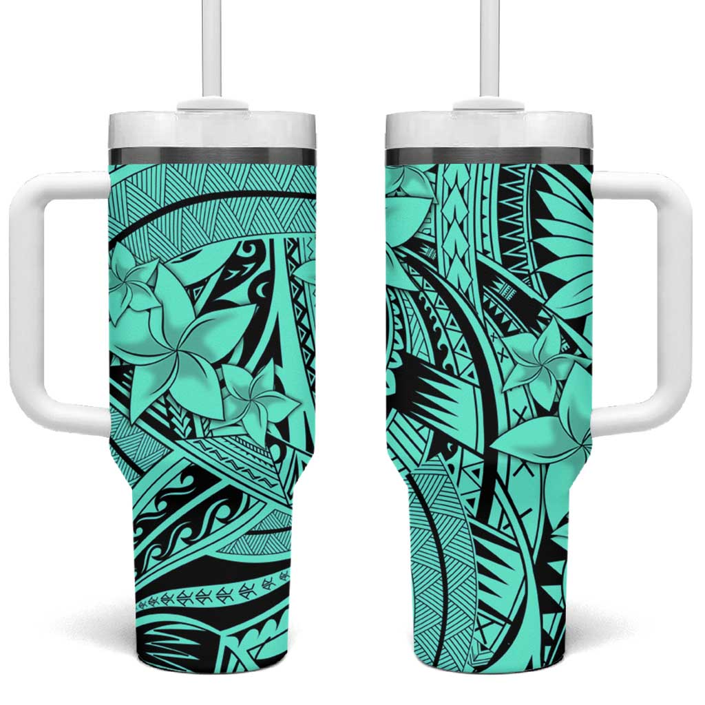 Teal Pacific Flowers Tribal Polynesian Custom Stanley Quencher 40oz Stainless Steel Tumbler With Handle