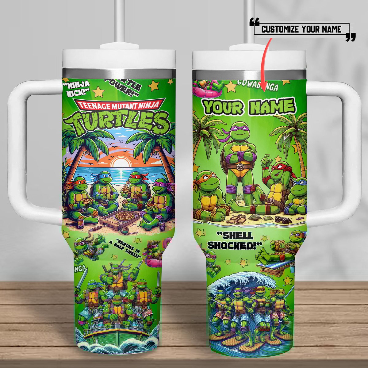 Teenage Mutant Ninja Turtles Cartoon Custom Stanley Quencher 40oz Stainless Steel Tumbler With Handle