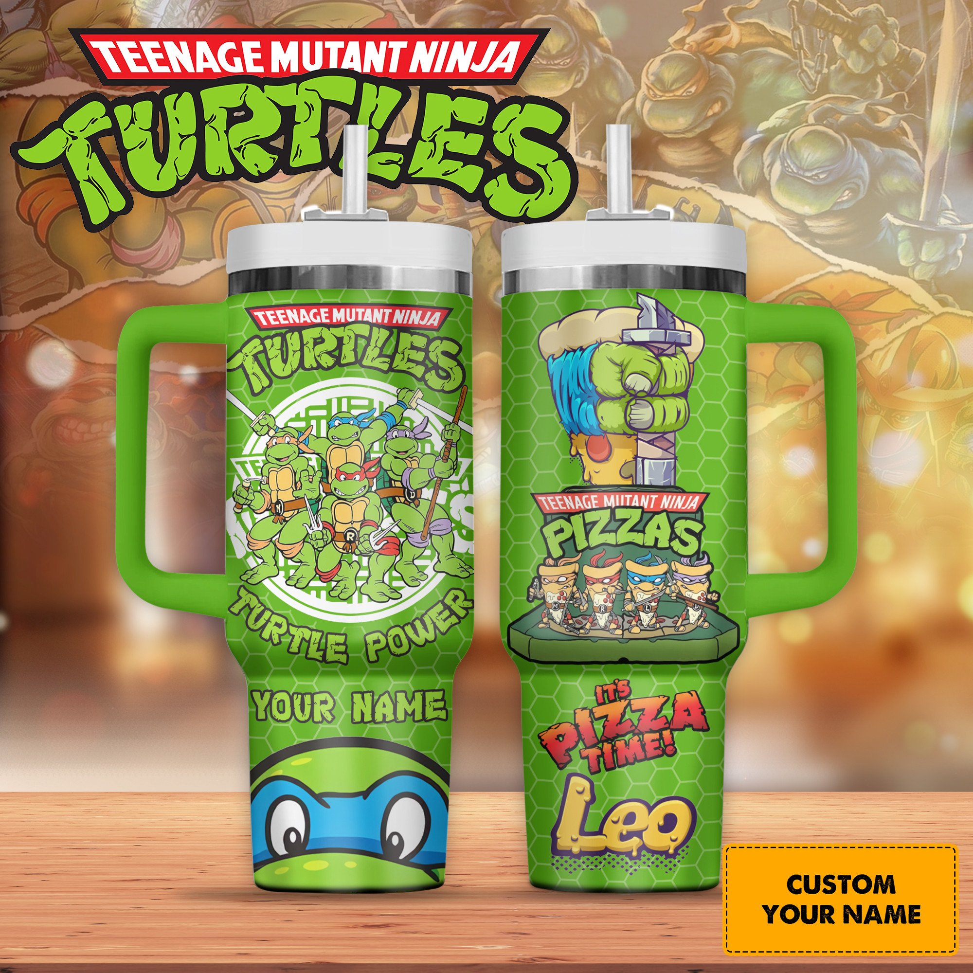 Teenage Mutant Ninja Turtles Cartoon Custom Stanley Quencher 40oz Stainless Steel Tumbler With Handle