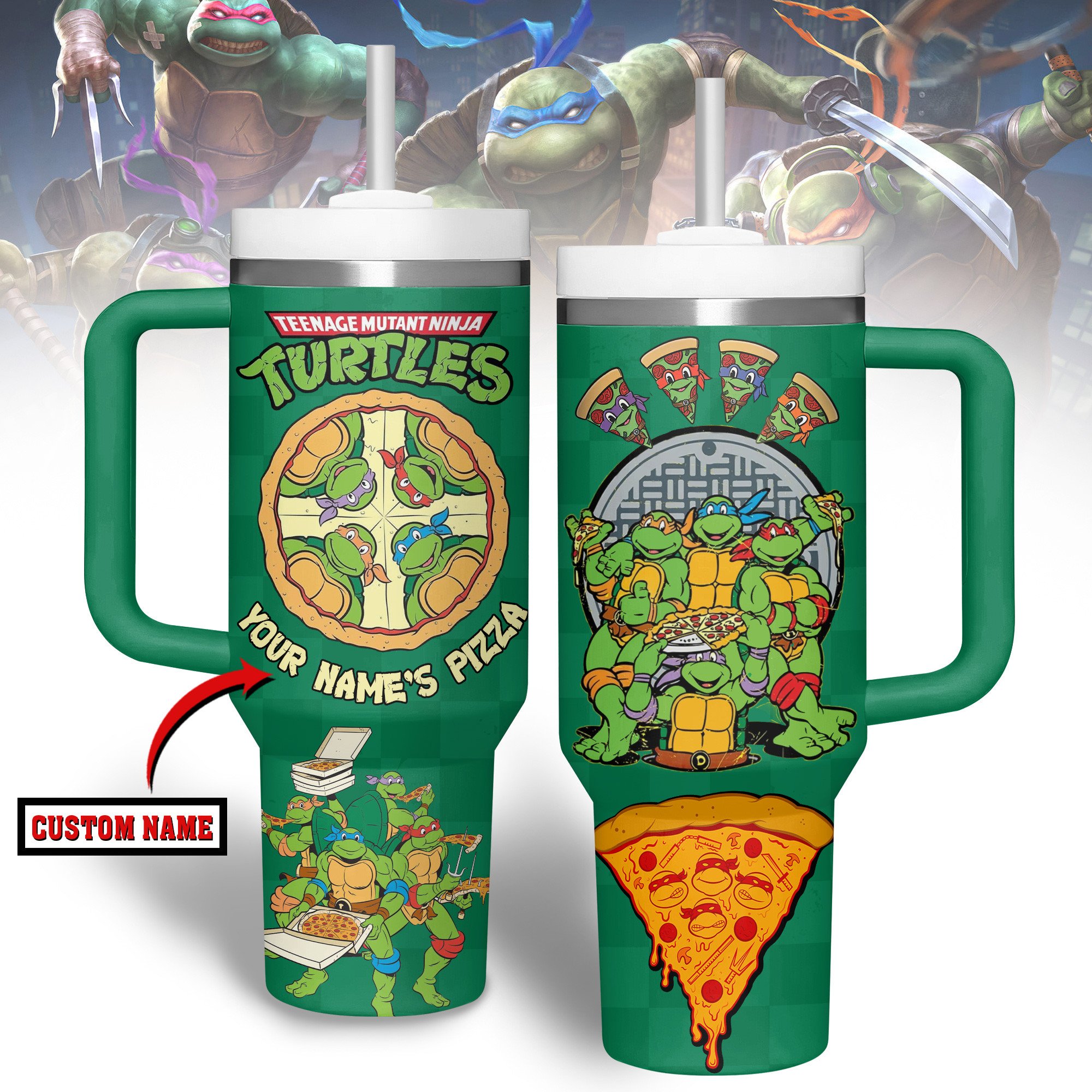 Teenage Mutant Ninja Turtles Cartoon Custom Stanley Quencher 40oz Stainless Steel Tumbler With Handle