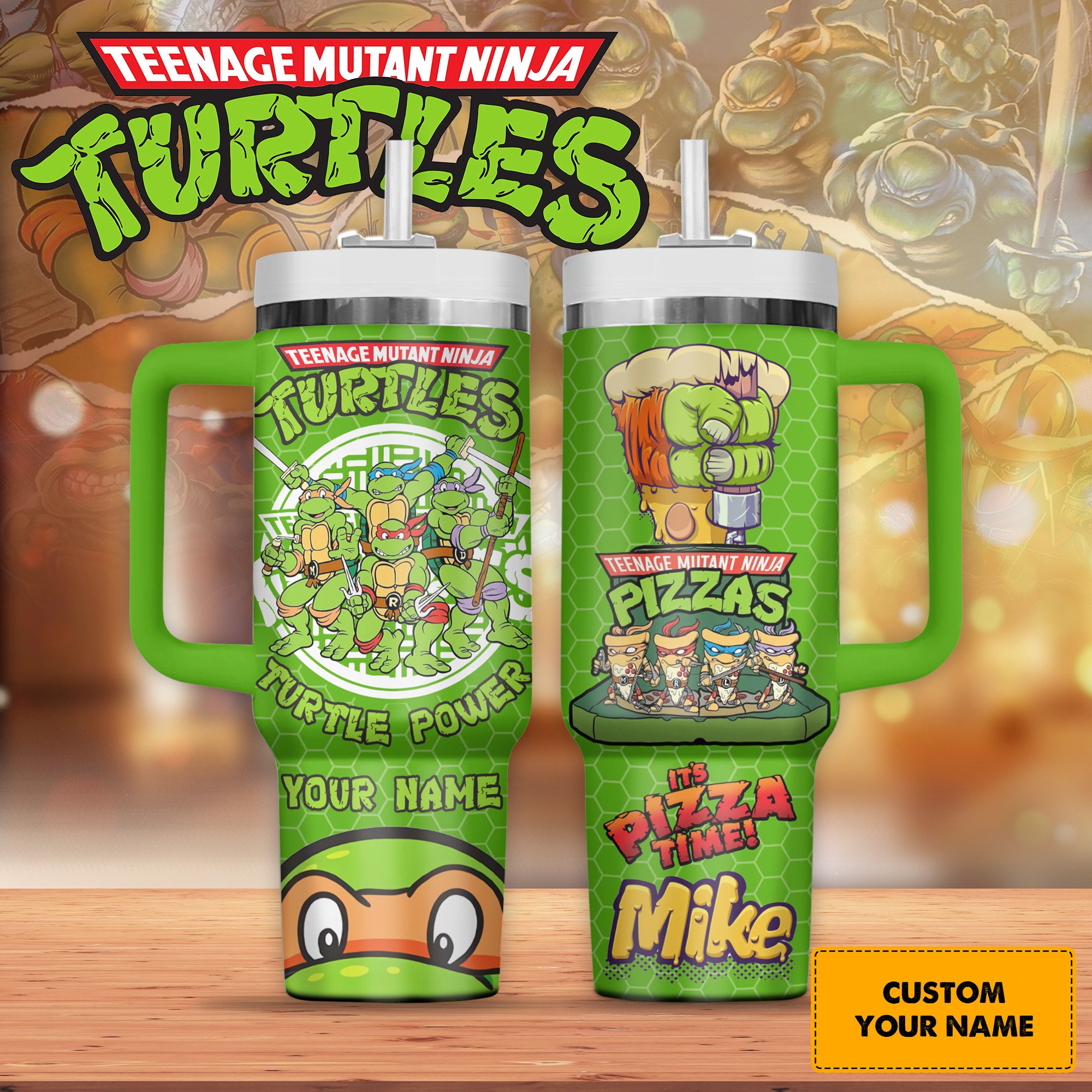 Teenage Mutant Ninja Turtles Cartoon Custom Stanley Quencher 40oz Stainless Steel Tumbler With Handle