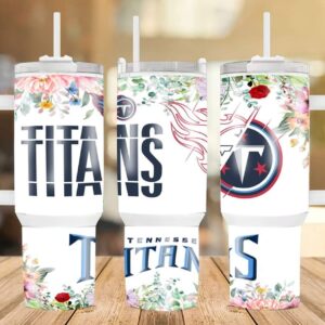 Tennessee Titans Floral NFL Custom Stanley Quencher 40oz Stainless Steel Tumbler With Handle