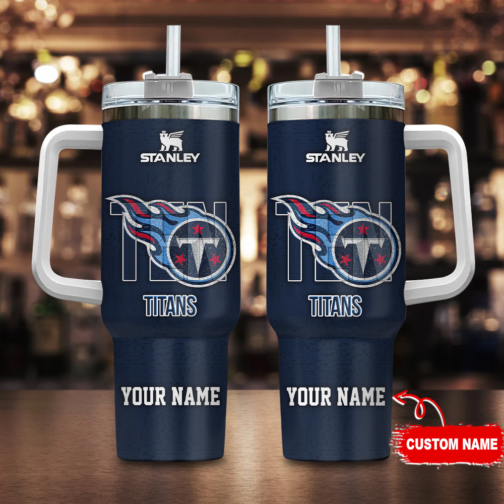 Tennessee Titans NFL 3D Logo Custom Stanley Quencher 40oz Stainless Steel Tumbler With Handle