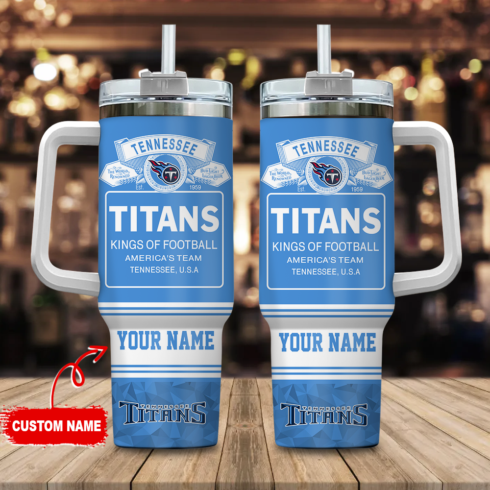 Tennessee Titans NFL Bud Light Custom Stanley Quencher 40oz Stainless Steel Tumbler With Handle
