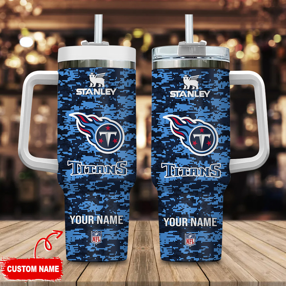 Tennessee Titans NFL Camouflage Custom Stanley Quencher 40oz Stainless Steel Tumbler With Handle