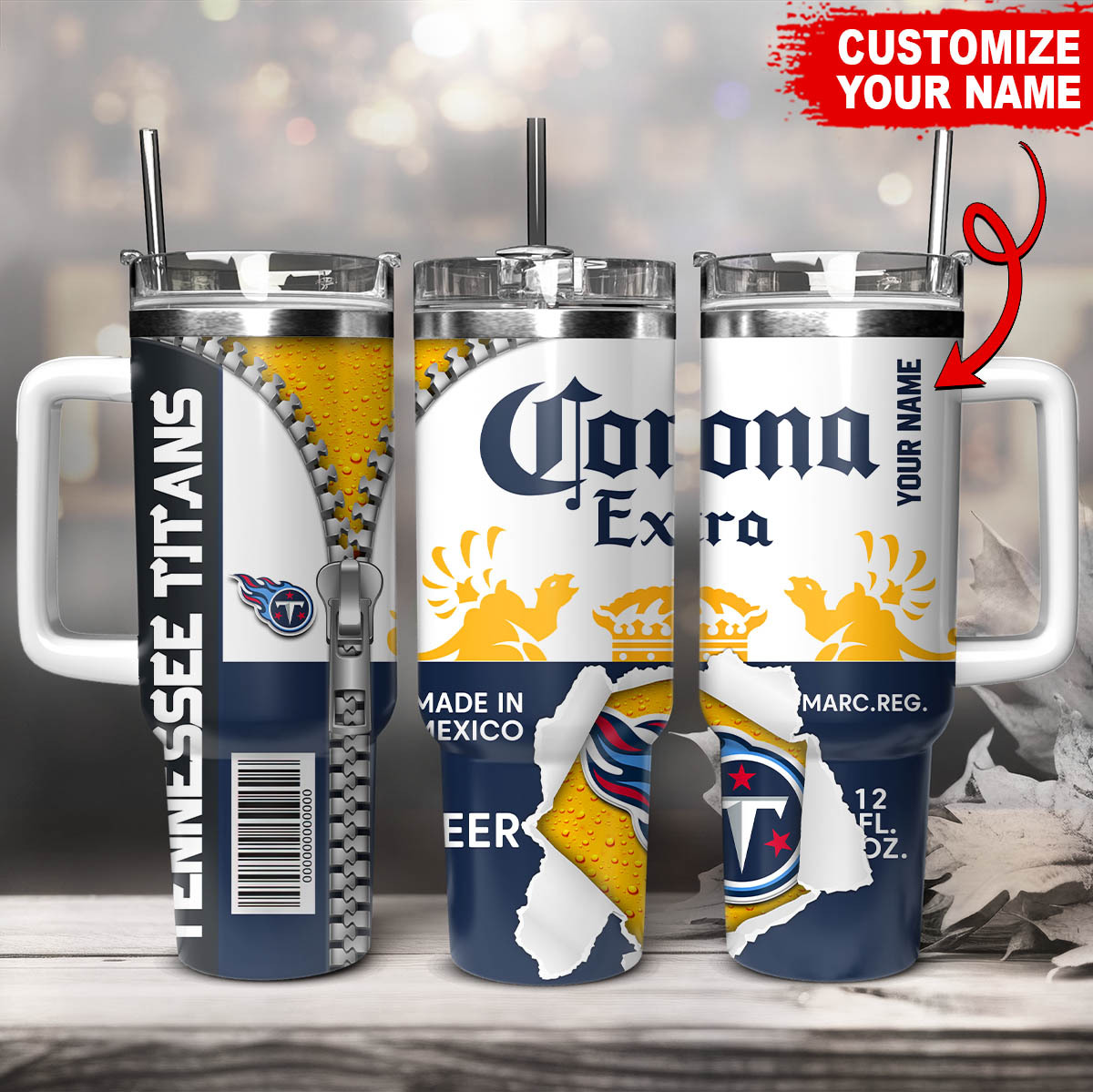 Tennessee Titans NFL Corona Extra Custom Stanley Quencher 40oz Stainless Steel Tumbler With Handle