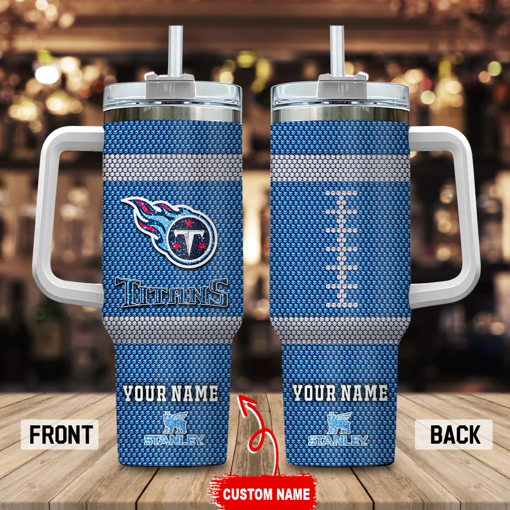 Tennessee Titans NFL Crystal Custom Stanley Quencher 40oz Stainless Steel Tumbler With Handle