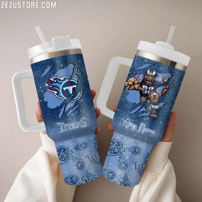 Tennessee Titans NFL Custom Stanley Quencher 40oz Stainless Steel Tumbler With Handle