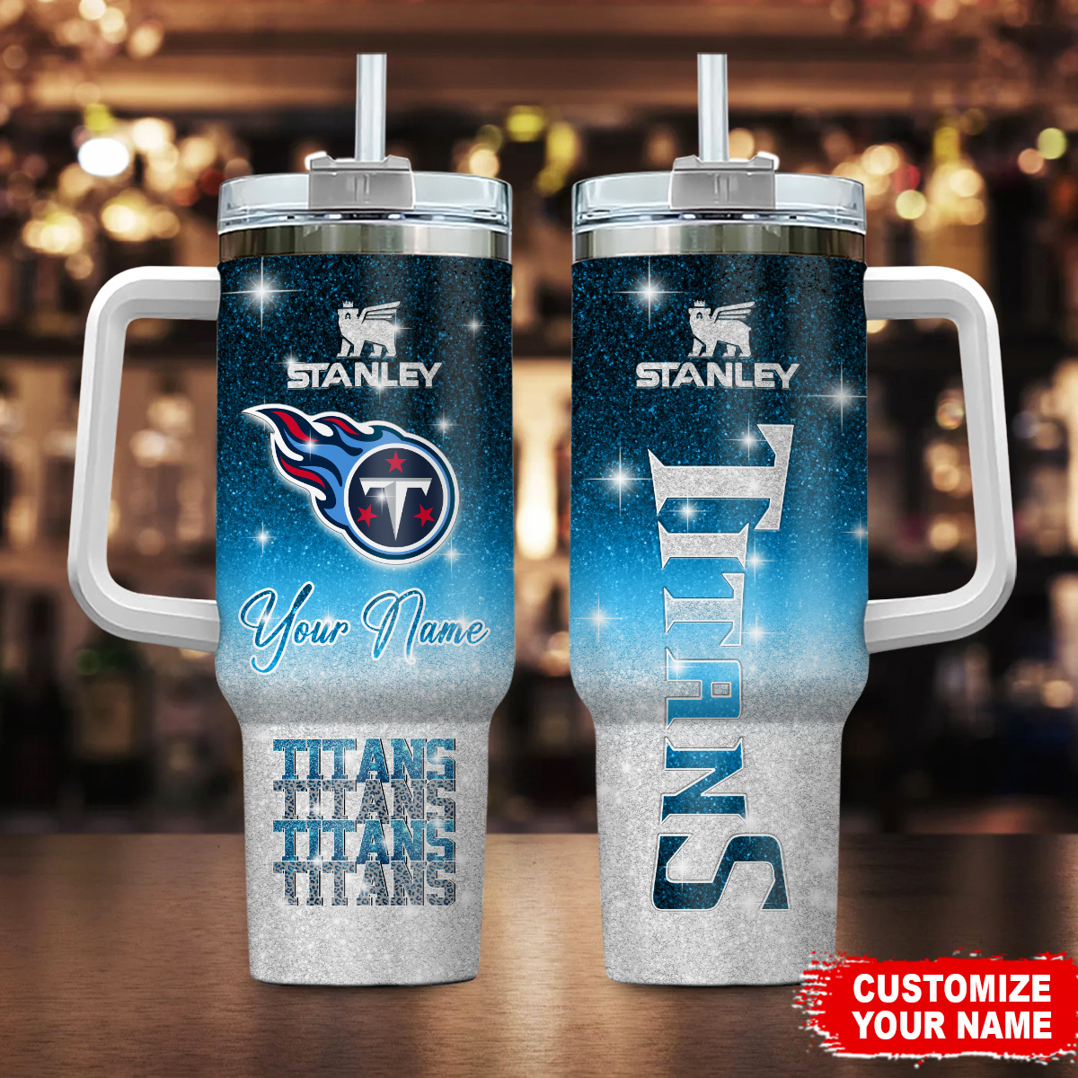 Tennessee Titans NFL Custom Stanley Quencher 40oz Stainless Steel Tumbler With Handle