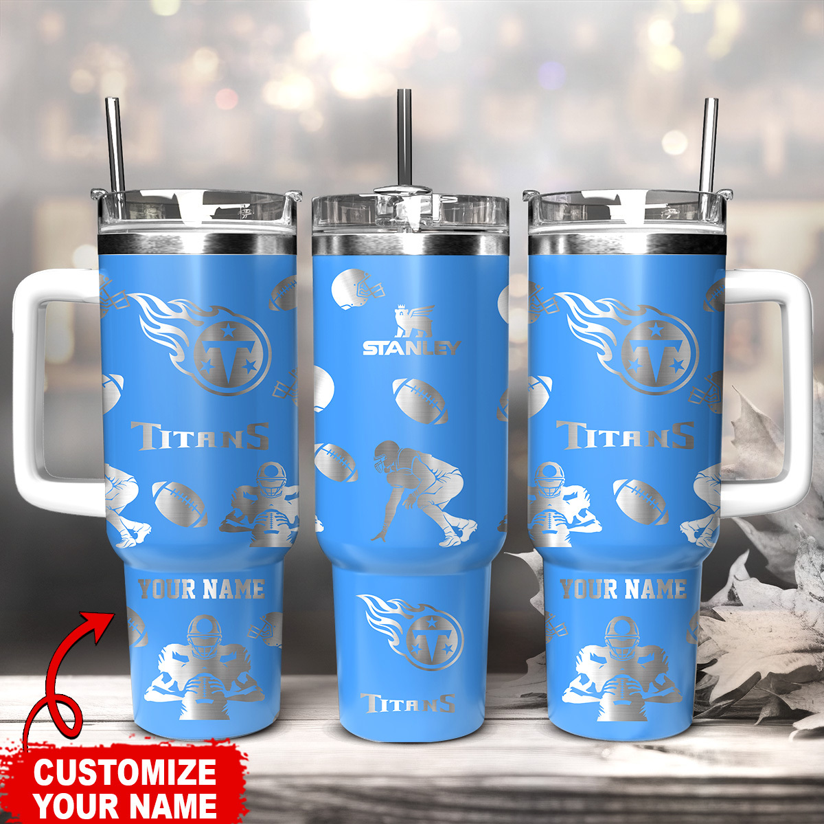 Tennessee Titans NFL Custom Stanley Quencher 40oz Stainless Steel Tumbler With Handle