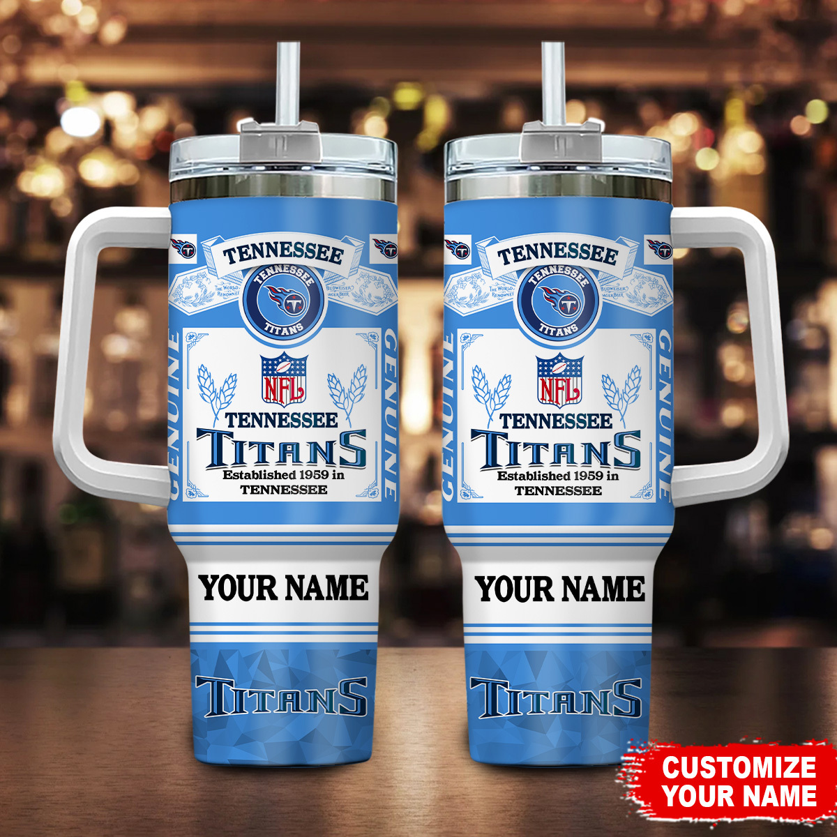 Tennessee Titans NFL Custom Stanley Quencher 40oz Stainless Steel Tumbler With Handle