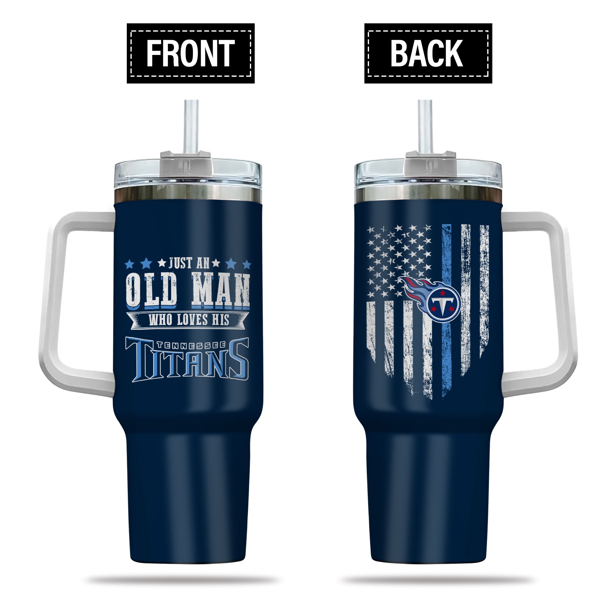 Tennessee Titans NFL Custom Stanley Quencher 40oz Stainless Steel Tumbler With Handle