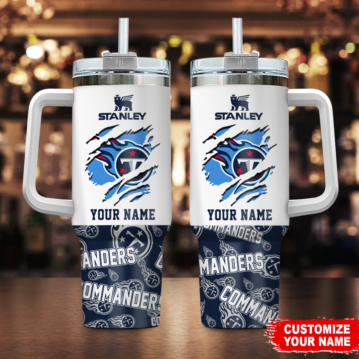 Tennessee Titans NFL Custom Stanley Quencher 40oz Stainless Steel Tumbler With Handle