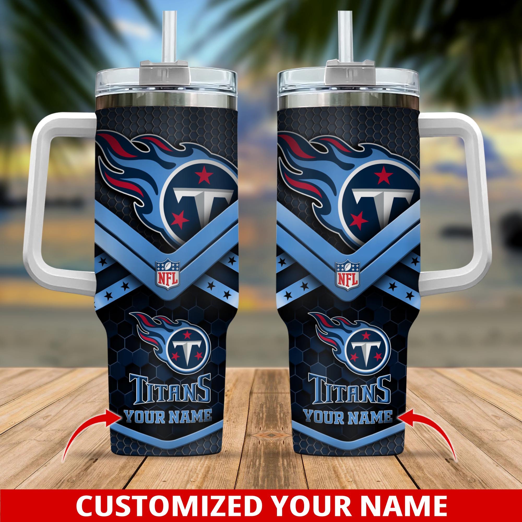 Tennessee Titans NFL Custom Stanley Quencher 40oz Stainless Steel Tumbler With Handle