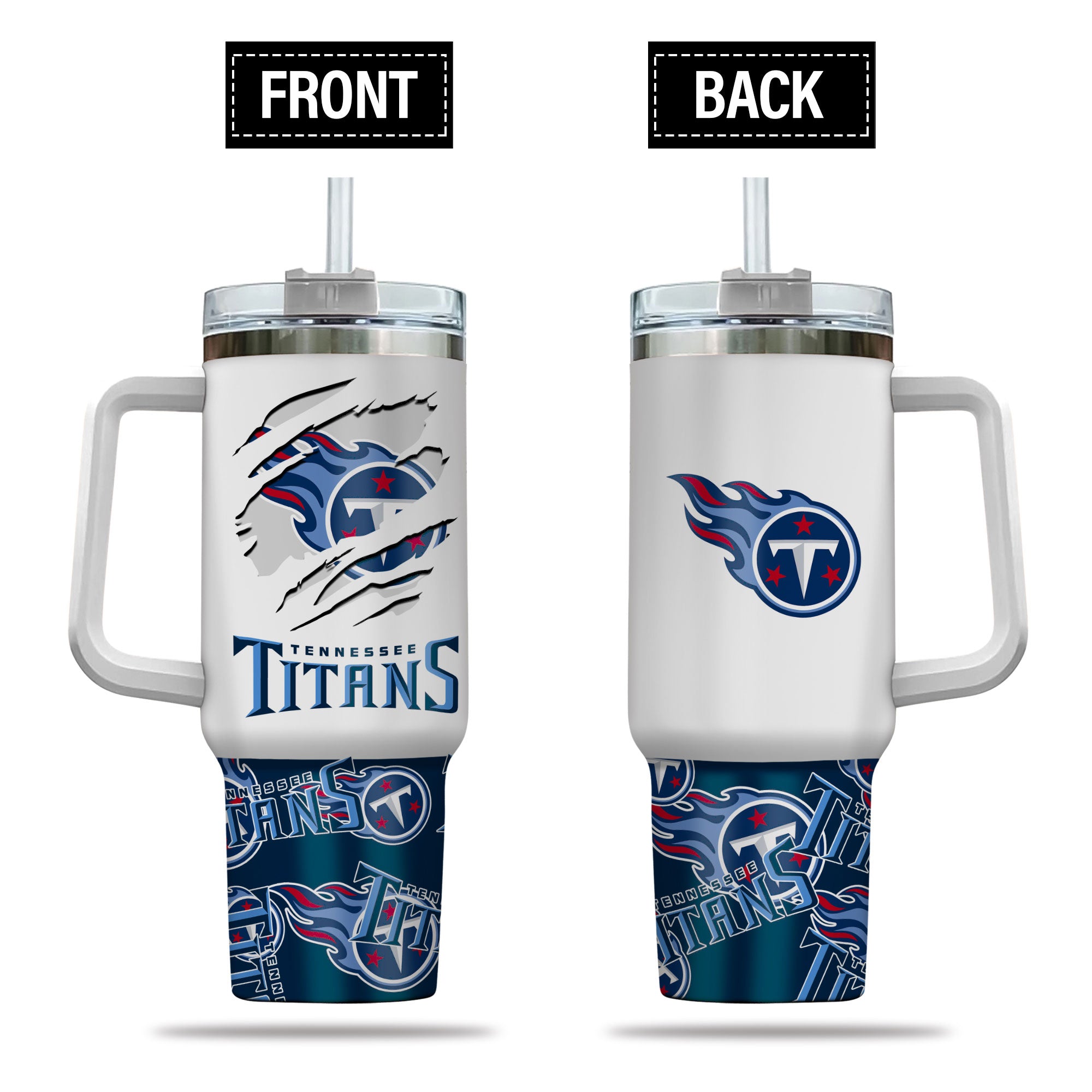 Tennessee Titans NFL Custom Stanley Quencher 40oz Stainless Steel Tumbler With Handle
