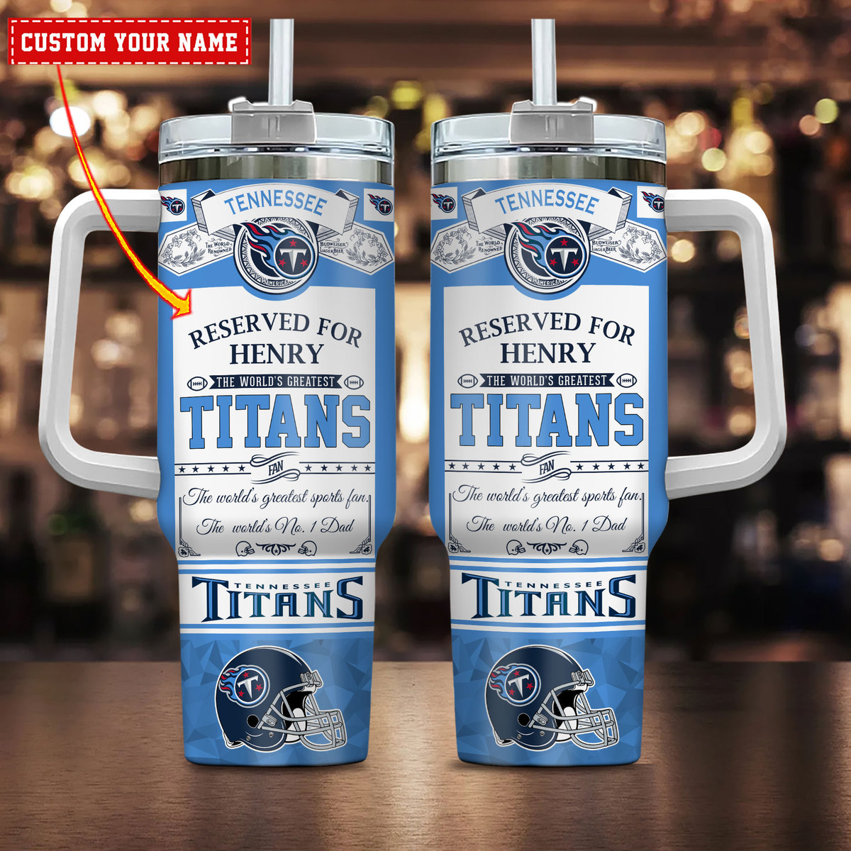Tennessee Titans NFL Father's Day Custom Stanley Quencher 40oz Stainless Steel Tumbler With Handle