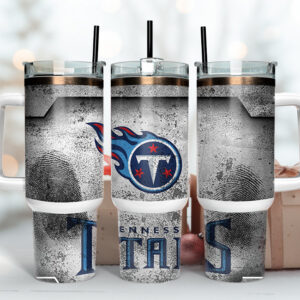 Tennessee Titans NFL Fingerprint Effect Custom Stanley Quencher 40oz Stainless Steel Tumbler With Handle