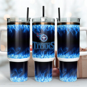 Tennessee Titans NFL Fire Effect Custom Stanley Quencher 40oz Stainless Steel Tumbler With Handle