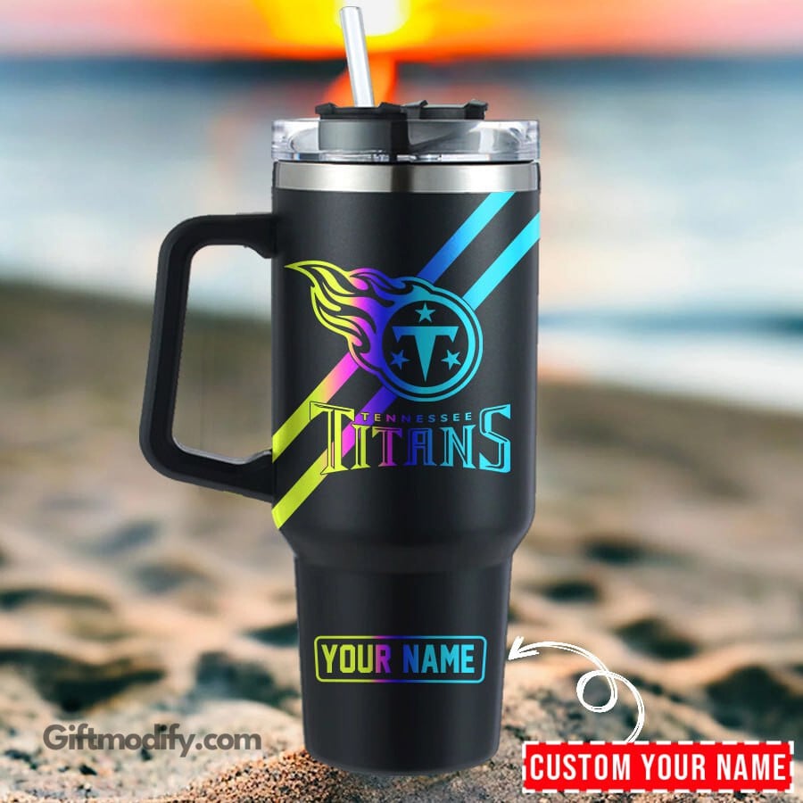Tennessee Titans NFL Hologram Logo Custom Stanley Quencher 40oz Stainless Steel Tumbler With Handle