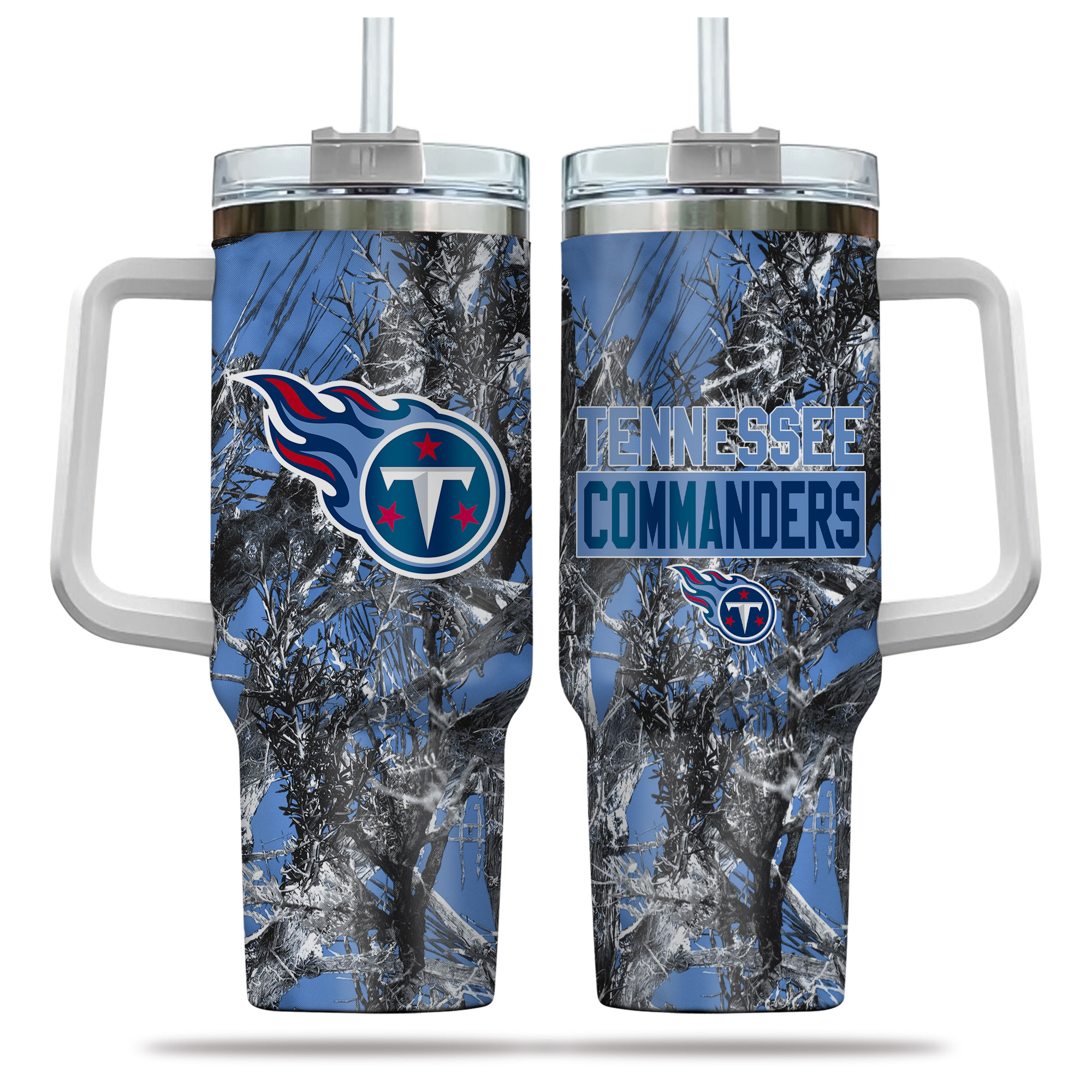 Tennessee Titans NFL Hunting Custom Stanley Quencher 40oz Stainless Steel Tumbler With Handle
