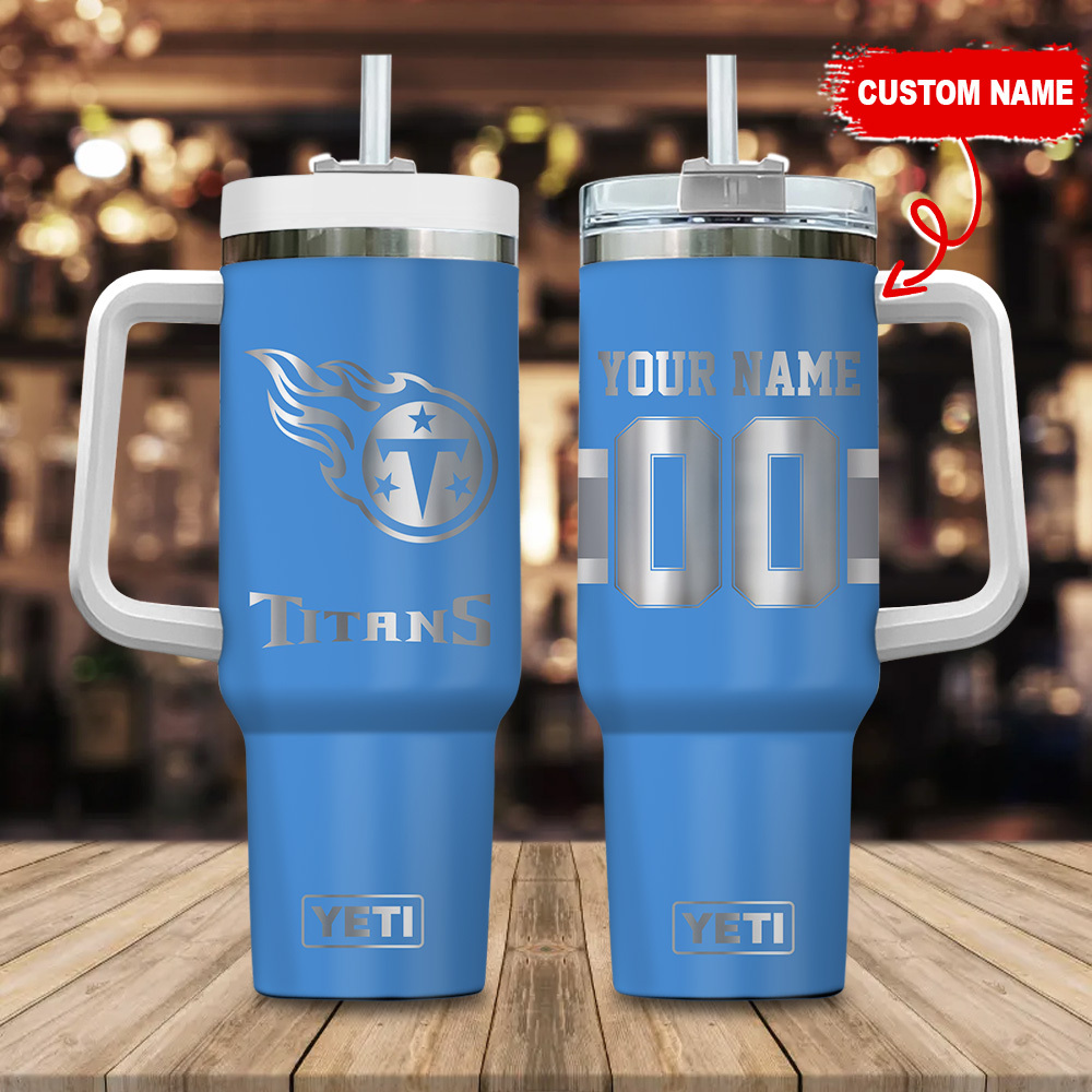 Tennessee Titans NFL Laser Engraved Effect Custom Stanley Quencher 40oz Stainless Steel Tumbler With Handle