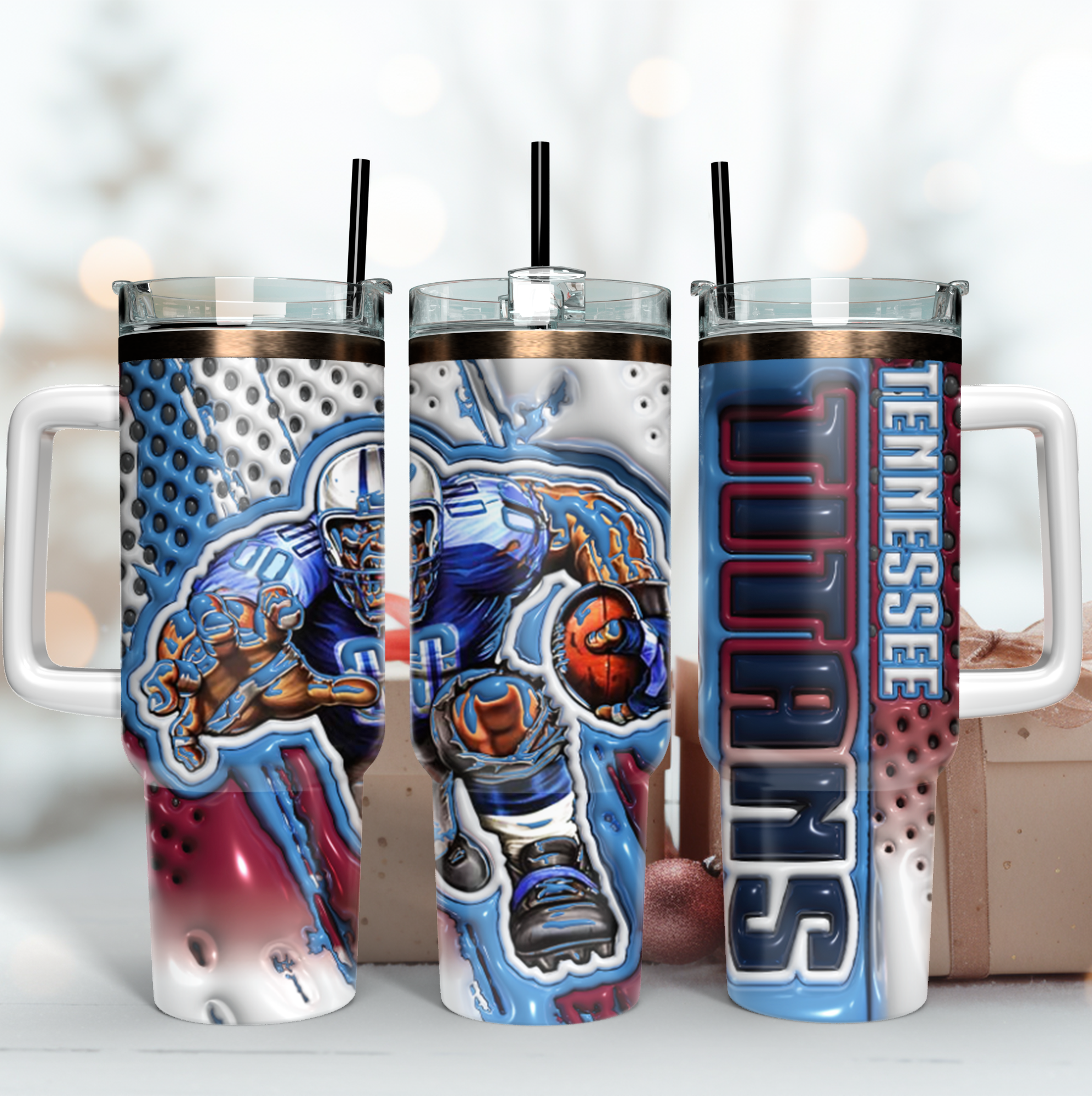 Tennessee Titans NFL Mascot Custom Stanley Quencher 40oz Stainless Steel Tumbler With Handle