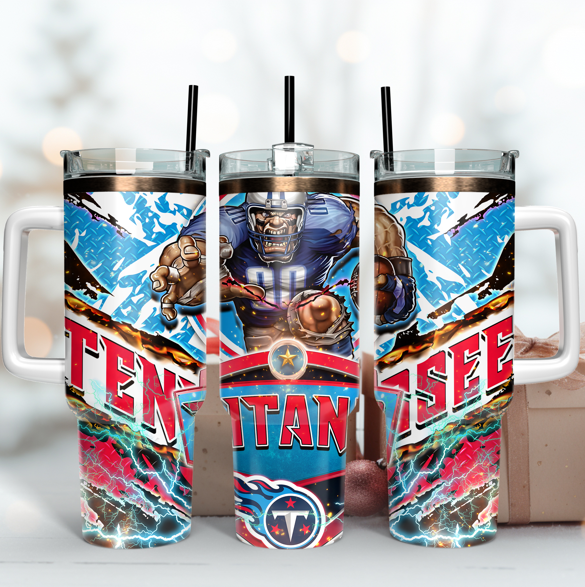 Tennessee Titans NFL Mascot Custom Stanley Quencher 40oz Stainless Steel Tumbler With Handle