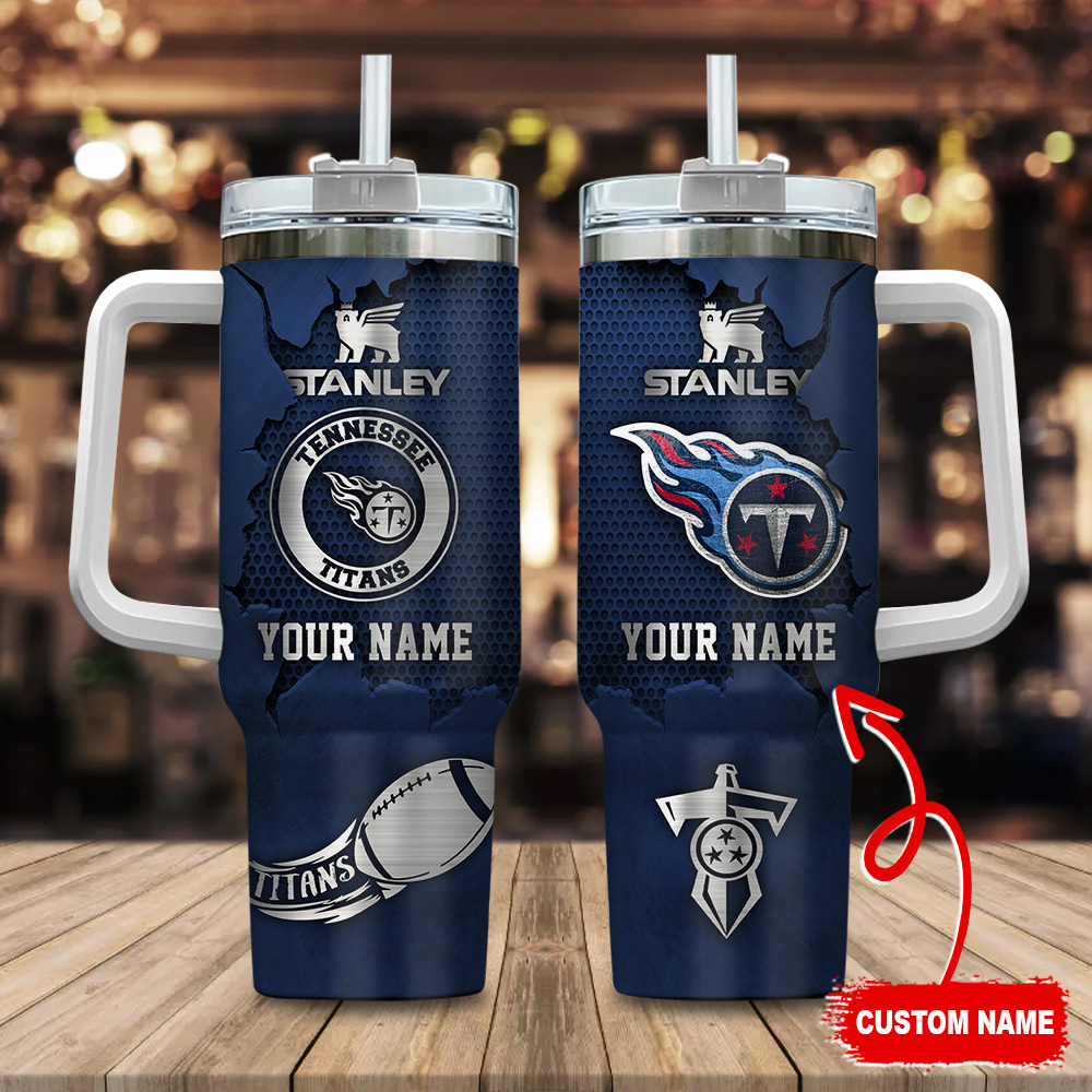 Tennessee Titans NFL Metal Style Custom Stanley Quencher 40oz Stainless Steel Tumbler With Handle