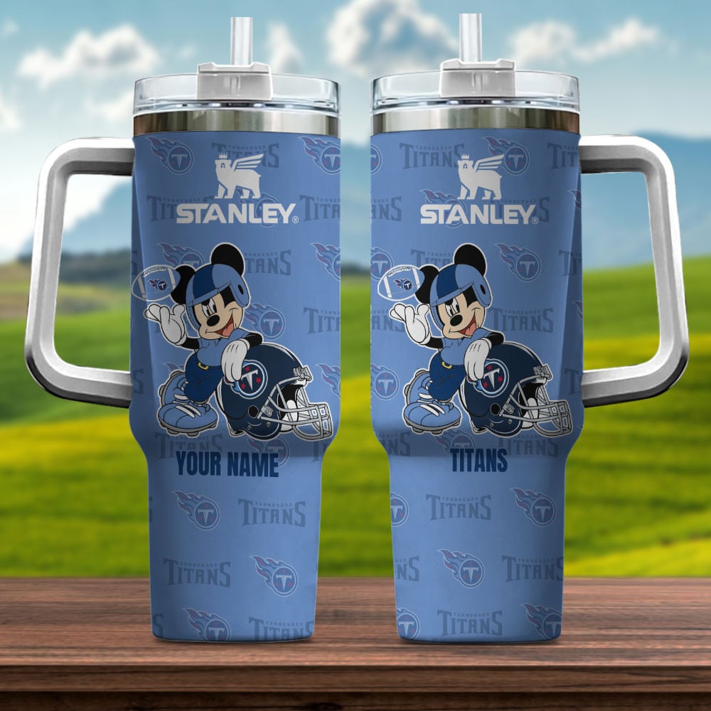 Tennessee Titans NFL Mickey Mouse Custom Stanley Quencher 40oz Stainless Steel Tumbler With Handle