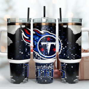 Tennessee Titans NFL Stained Glass Effect Custom Stanley Quencher 40oz Stainless Steel Tumbler With Handle