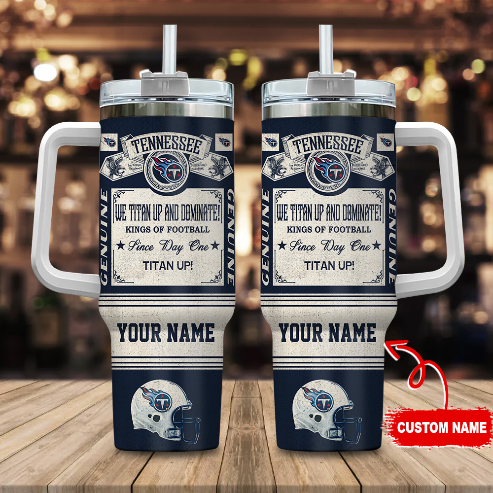 Tennessee Titans NFL Vintage Kings Of Football Custom Stanley Quencher 40oz Stainless Steel Tumbler With Handle