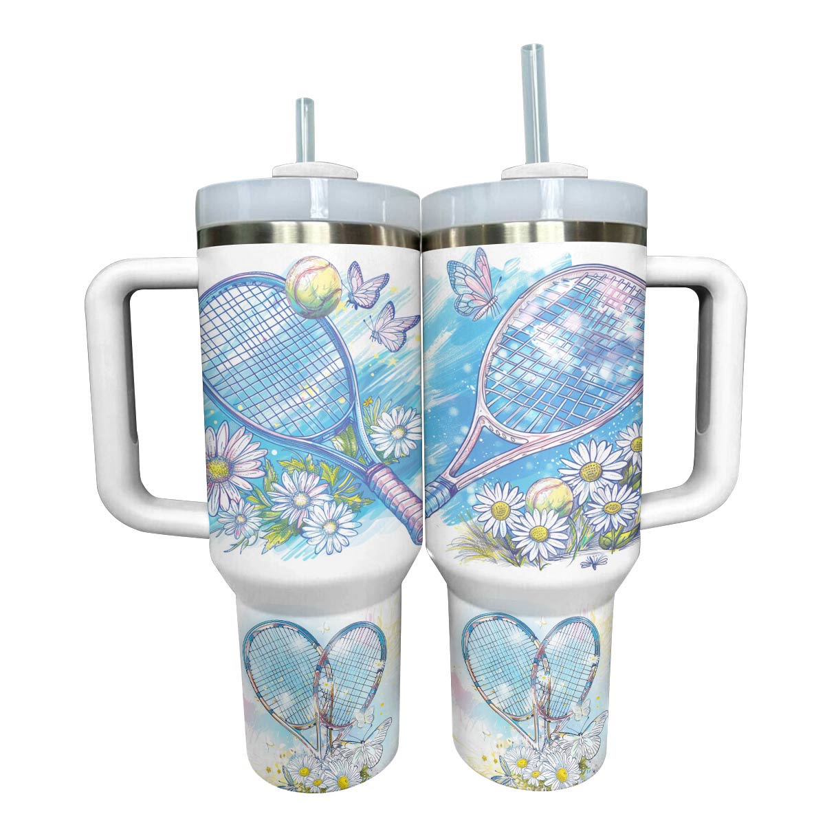 Tennis Custom Stanley Quencher 40oz Stainless Steel Tumbler With Handle