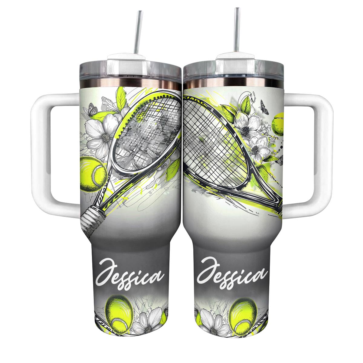 Tennis Custom Stanley Quencher 40oz Stainless Steel Tumbler With Handle