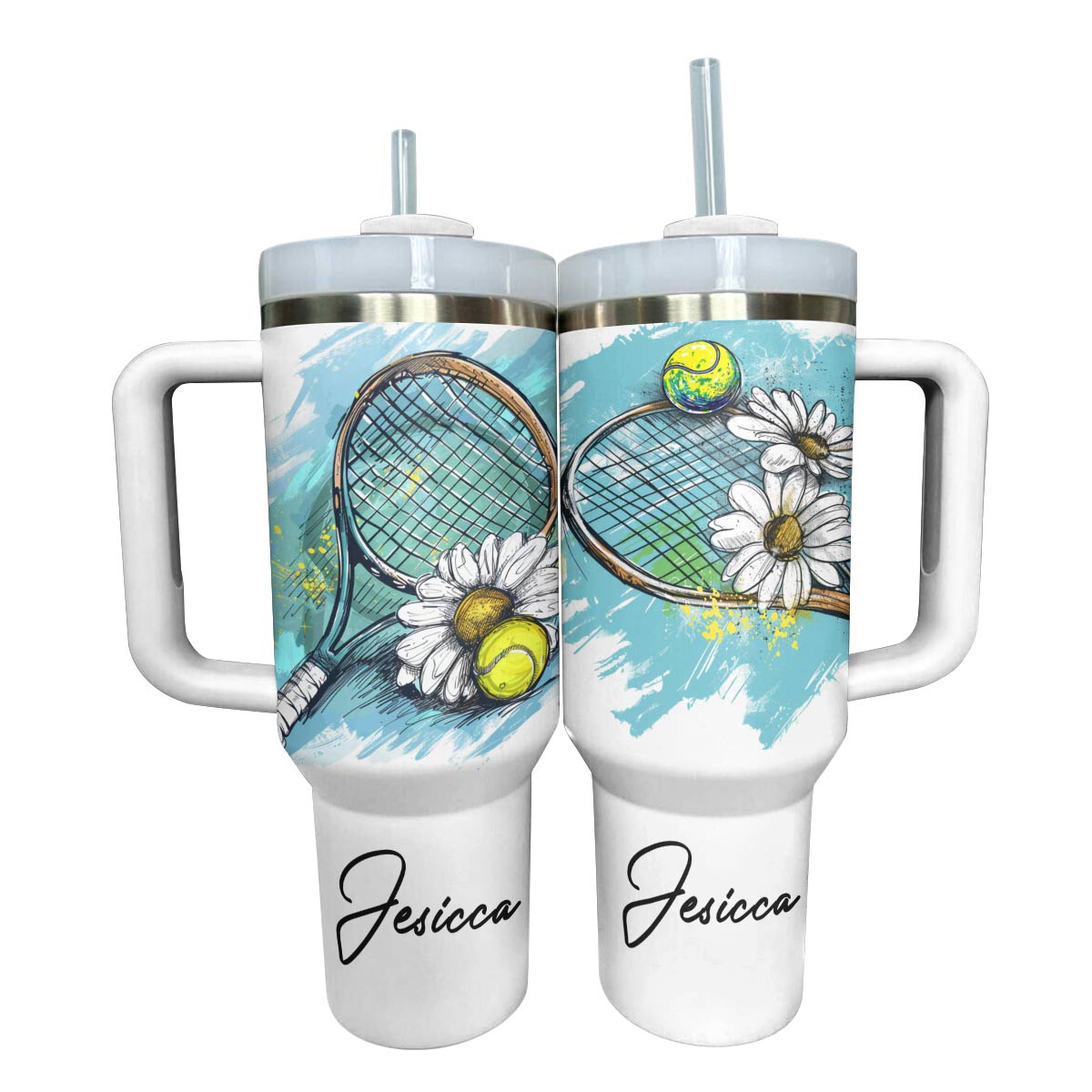 Tennis Custom Stanley Quencher 40oz Stainless Steel Tumbler With Handle