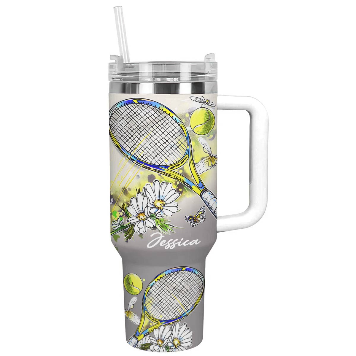 Tennis Custom Stanley Quencher 40oz Stainless Steel Tumbler With Handle